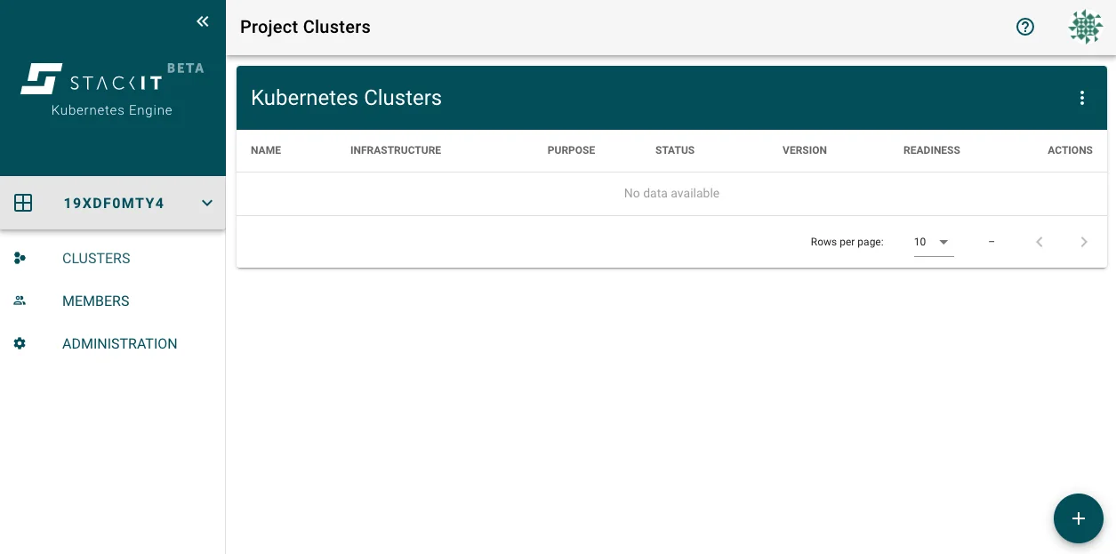 Figure 2: Gardener Dashboard adapted to STACKIT UI style